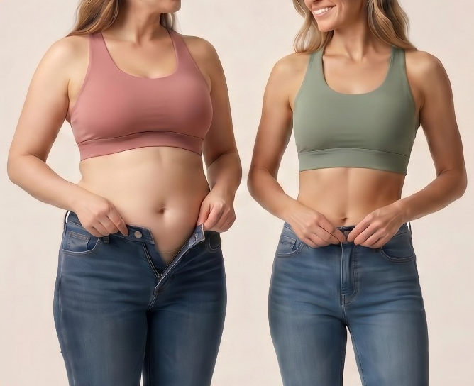 Antes e depois — fechando a calça em 7 dias